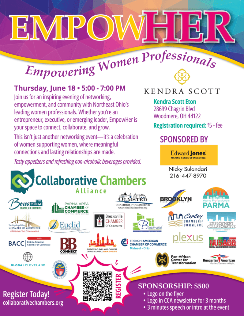 Promotional event poster for EMPOWHER: Empowering Women Professionals with date, venue, sponsors, and partner logos.